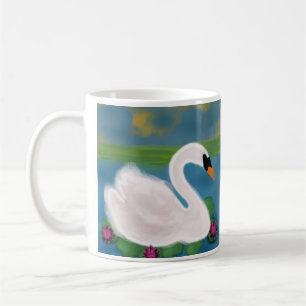 Taza De Café Cisne Blanco Personalizado en Estanque al Atardece
