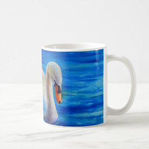 Taza De Café cisne blanco, pintura acuarela