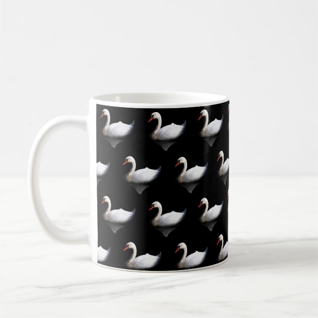 Taza De Café cisne blanco sobre negro (Izquierda)