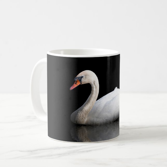Taza De Café cisne blanco sobre negro (Anverso izquierdo)