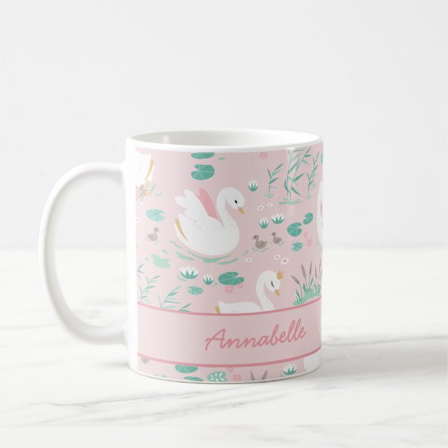 Taza De Café Cisne rosa lindo cisne floral elegante hermoso (Izquierda)