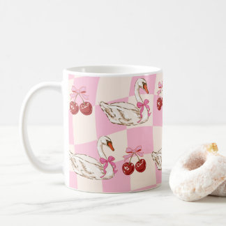 Taza de café Cisne Rosa y Cerezas Vintage