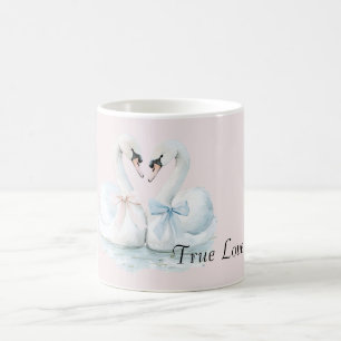 Taza De Café Cisnes de amor verdadero lazos azules rosados