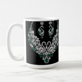 Taza De Café Cisnes de Cristal Esmeralda | Joyería de Lujo