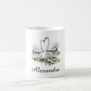 Taza De Café Cisnes de flores de Lotus rosa azul