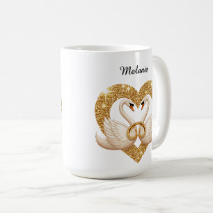 Taza De Café Cisnes elegantes con anillos de oro