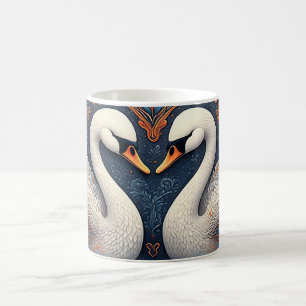Taza De Café Cisnes elegantes con patrones florales ornamentado