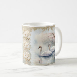 Taza De Café Cisnes pacíficas en el lago - Tan Verde azulado