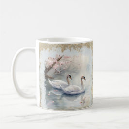 Taza De Café Cisnes pacíficas en el lago - Tan Verde azulado