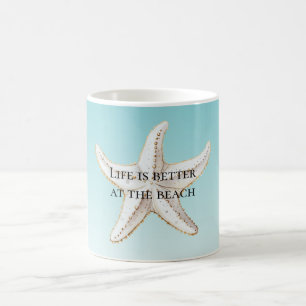 Taza De Café Cita Aqua Blue White Gold Starfish Beach