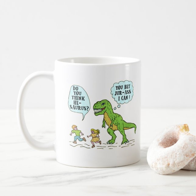 Taza De Café Cita chistosa de T Rex del retruécano jurásico (Con donut)