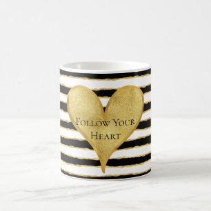 Taza De Café Cita Corazón de franjas de oro blanco negro