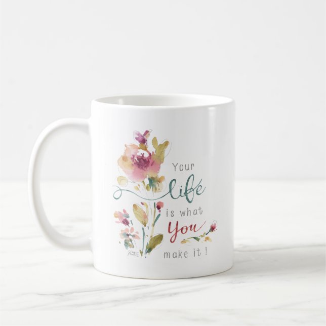 Taza De Café Cita de acuarela rústica rosa (Izquierda)