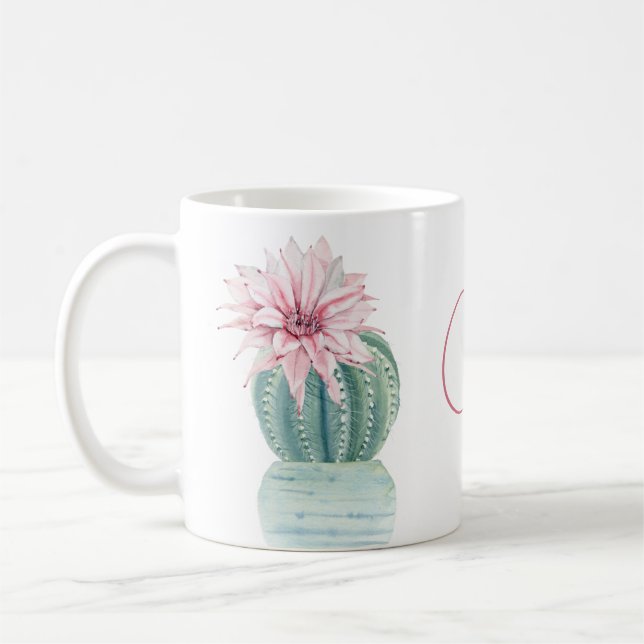 Taza De Café Cita De Alegría Flor Cacti Verde Rosa Suculenta (Izquierda)