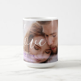 Taza De Café Cita de amor Holografía Fotografía de Púrpura Rosa