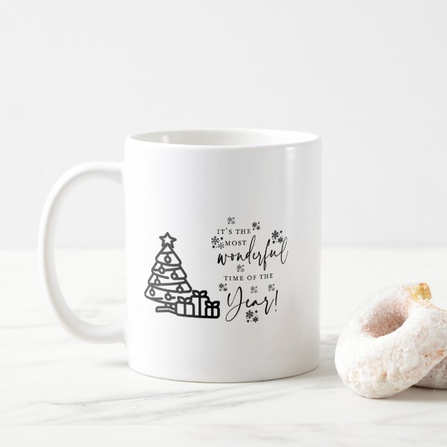 Taza De Café Cita de árboles navideños blancos simples (Con donut)
