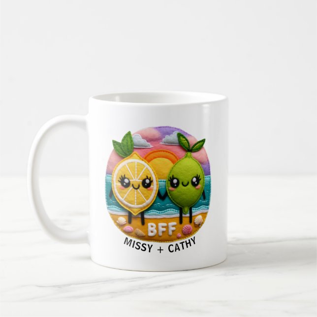 Taza De Café Cita de BFF Cute Caracteres de limón y limón Sunse (Izquierda)