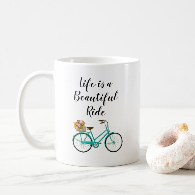 Taza De Café Cita de bicicleta de época Ilustracion hermoso (Con donut)