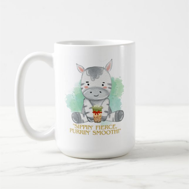 Taza De Café cita de cebra personalizado bebiendo té de bobba (Izquierda)