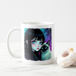Taza De Café Cita de chica de anime y gato siamés