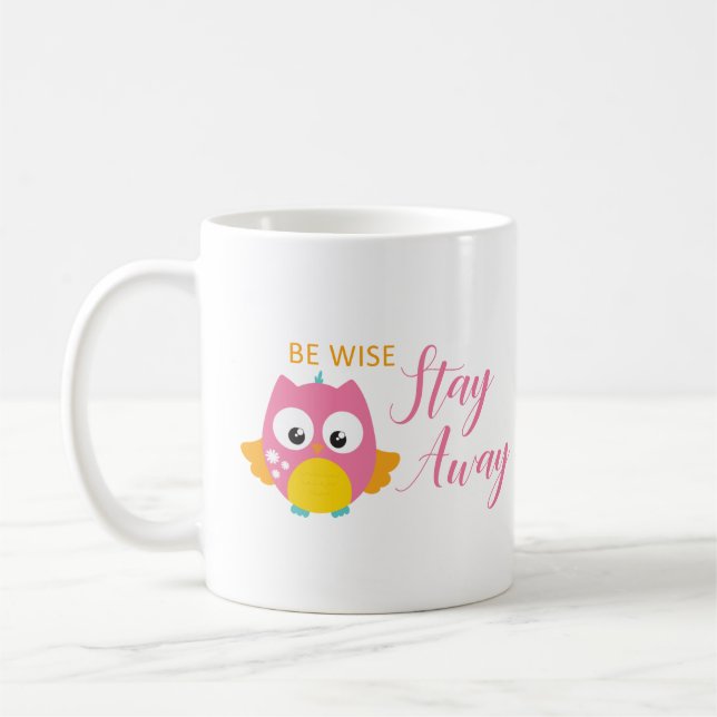 Taza De Café Cita de distanciamiento social, lechuza rosa peque (Izquierda)