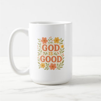 Taza De Café Cita de fe cristiana floral Dios Es Bueno
