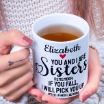 Taza De Café Cita De Hermana Con Amor Divertido Si Caes Nombre<br><div class="desc">Un regalo gracioso para tu hermana con la cita: "Tú y yo somos hermanas,  recuerda: si caes te recogeré después de que termine de reír".</div>