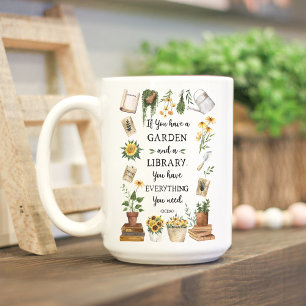 Taza De Café Cita de jardinería y biblioteca Girasol y hierbas
