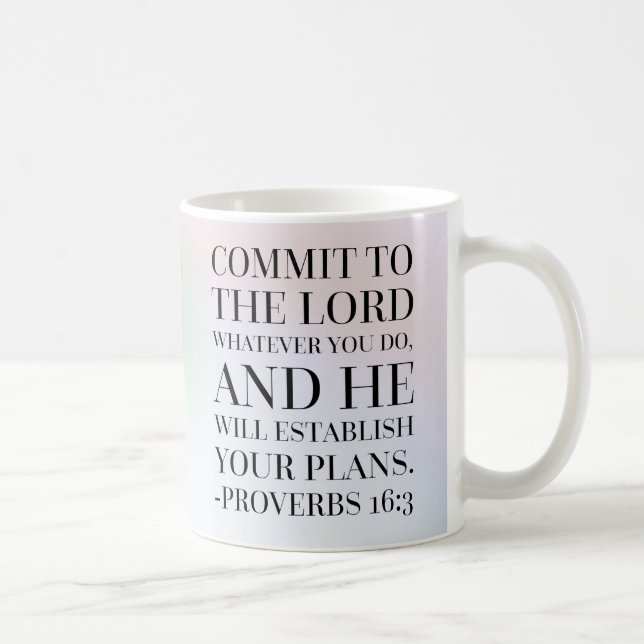 Taza De Café Cita de la biblia del 16:3 de los proverbios (Derecha)