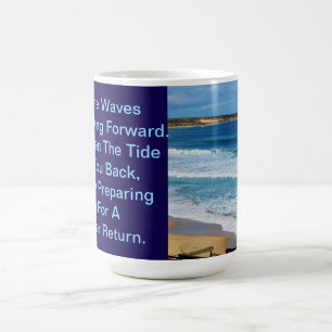 Taza De Café Cita de motivación en la playa: Como las olas sigu