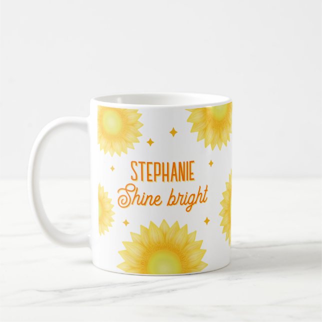 Taza De Café Cita de nombre personalizada Motivación de girasol (Izquierda)