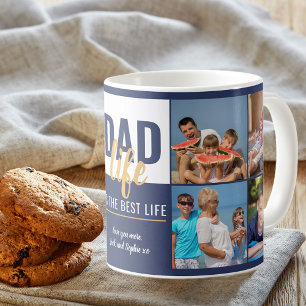 Taza De Café Cita de Papa Life 8 Collage de fotos azul