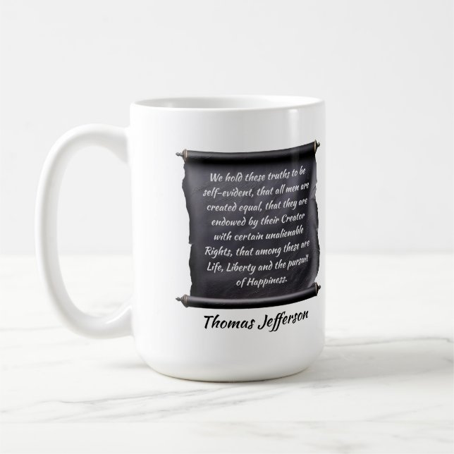 Taza De Café cita de Thomas Jefferson búsqueda de la felicidad (Izquierda)