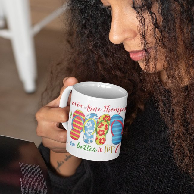 Taza De Café Cita de verano personalizada (Life is better in flop flops custom colorful coffee mug. )