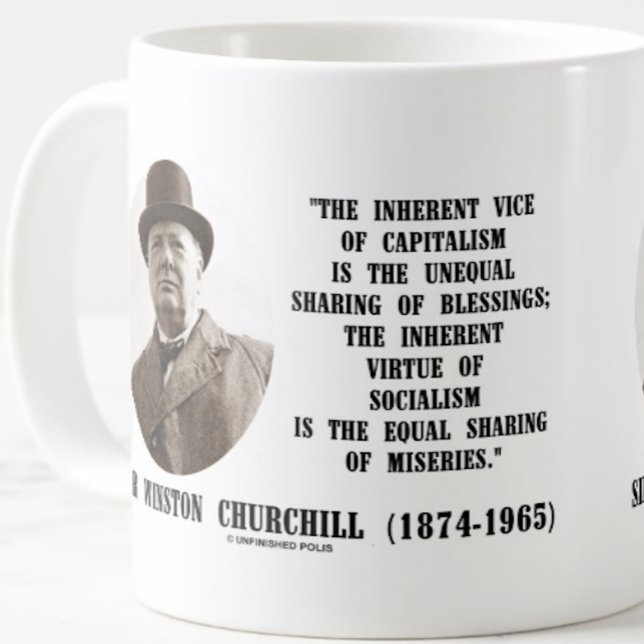 Taza De Café Cita De Virtud Del Capitalismo Inherente De Church (Classic Winston Churchill quote mug on the differences between capitalism & socialism)