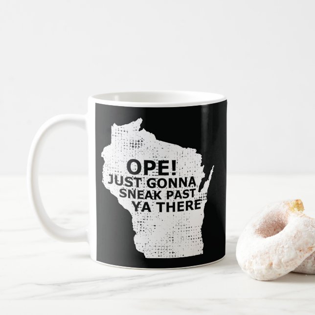 Taza De Café Cita del mapa estatal de Wisconsin en Open Sneak Y (Con donut)