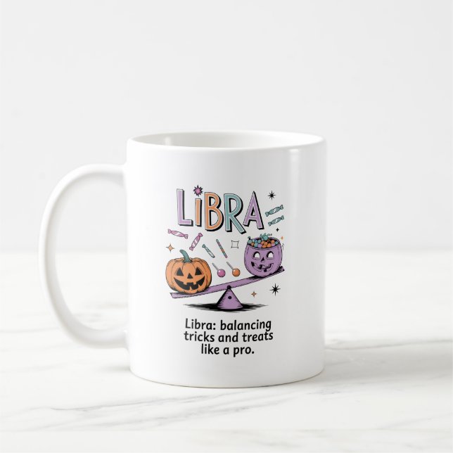 Taza De Café Cita divertida de Halloween Libra Zodiac (Izquierda)