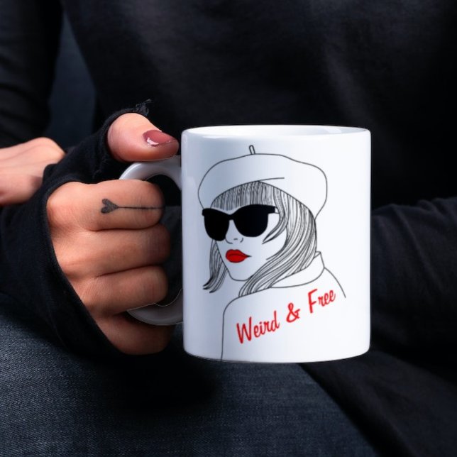 Taza De Café Cita femenina feminista roja y lineal negra (Subido por el creador)