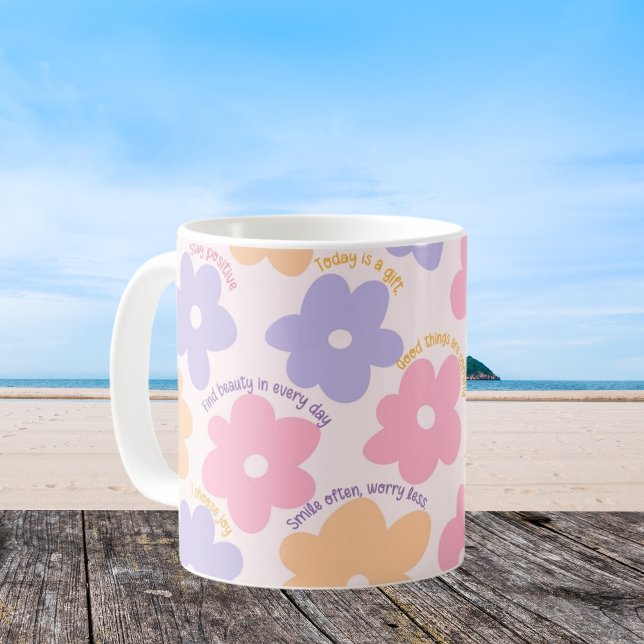 Taza De Café Cita floral groovy regalo, autocuidado retro posit (Subido por el creador)