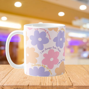 Taza De Café Cita Floral Groovy, retro de afirmación positiva