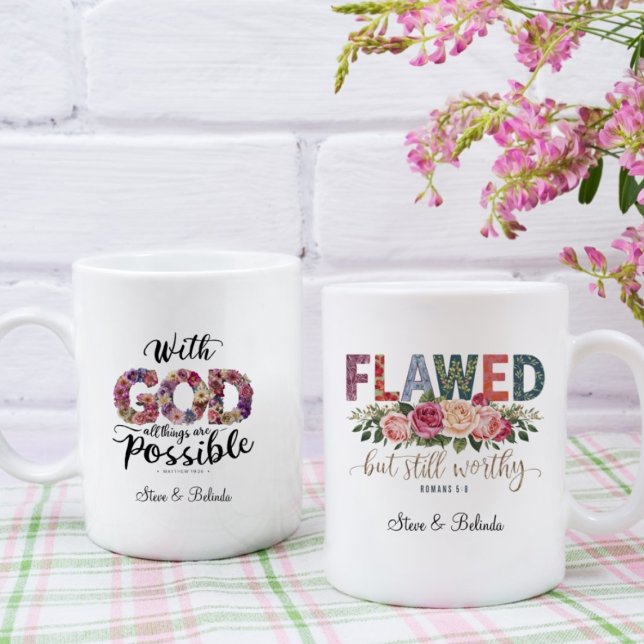 Taza De Café Cita Floral Motivacional de Escritura Religiosa (Subido por el creador)