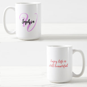 Taza De Café Cita Girly con Monograma moderno inicial y nombre