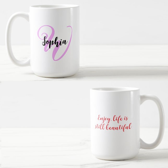 Taza De Café Cita Girly con Monograma moderno inicial y nombre (Girly coffee mug
)