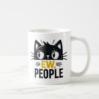 Taza De Café Cita graciosa de un gato negro "Ew, People"