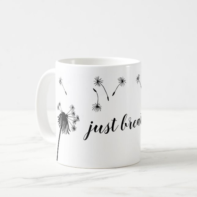 Taza De Café Cita inspiradora SOLO RESPIRAR A Dandelion (Anverso izquierdo)