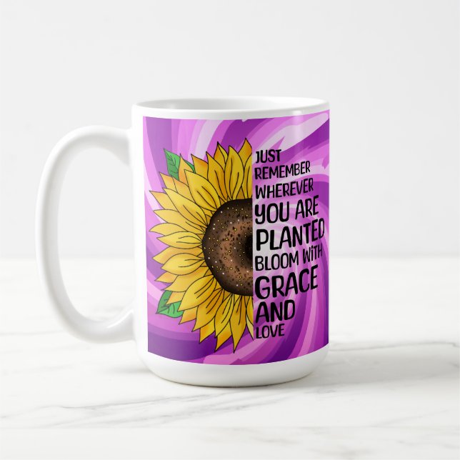 Taza De Café Cita inspiradora y girasol dibujado a mano (Izquierda)