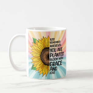Taza De Café Cita inspiradora y girasol dibujado a mano
