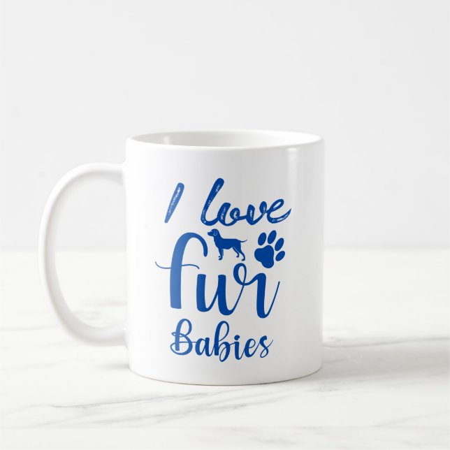 Taza De Café Cita mascota: Amo a cuatro bebés en azul (Izquierda)