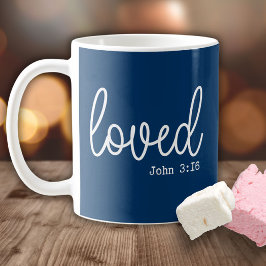 Taza De Café Cita minimalista de amor fe azul marino