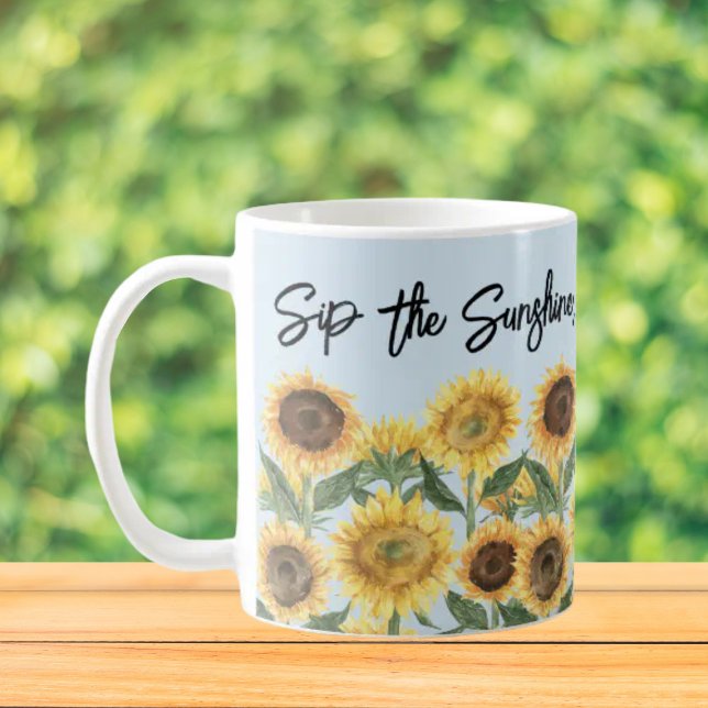 Taza De Café Cita personalizada de flor de girasol (Close up, On the table)